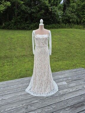 NWT Lulus Elegant Ivory Lace Long-Sleeve Wedding Gown Dress Size Medium Or Large